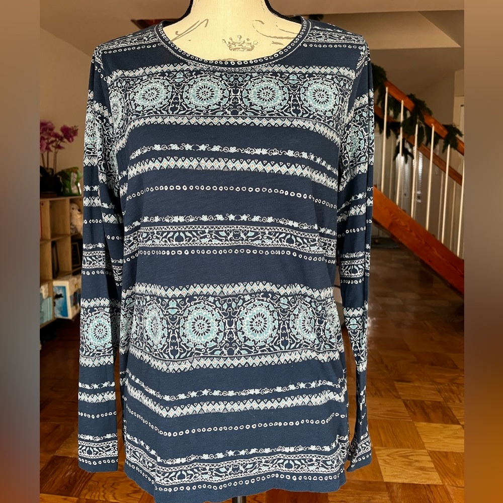 Sonoma Navy and Light Blue Patterned Long Sleeve Top